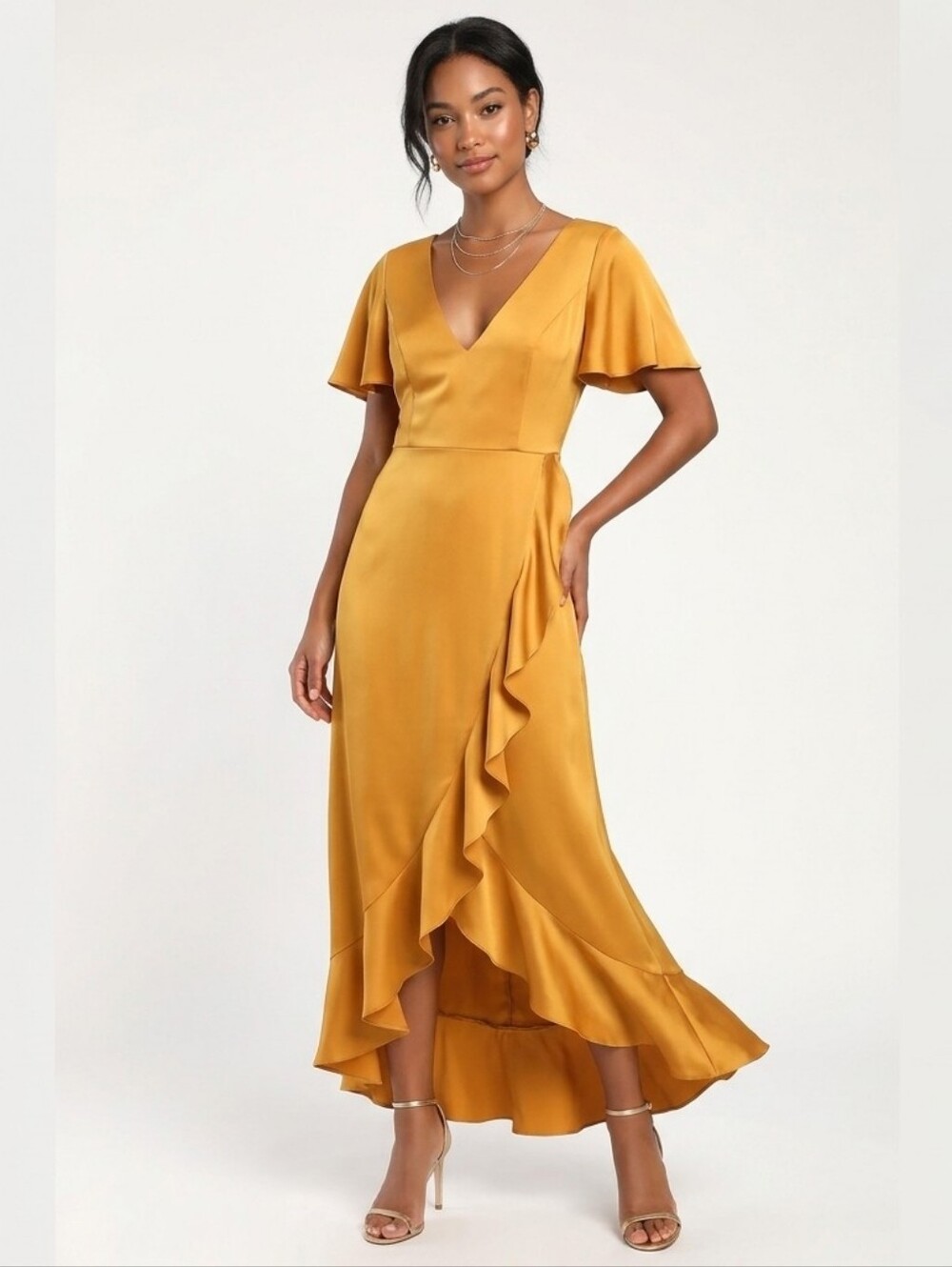 DB Studio Ruffle-Trim Maxi Dress in Mustard Yellow